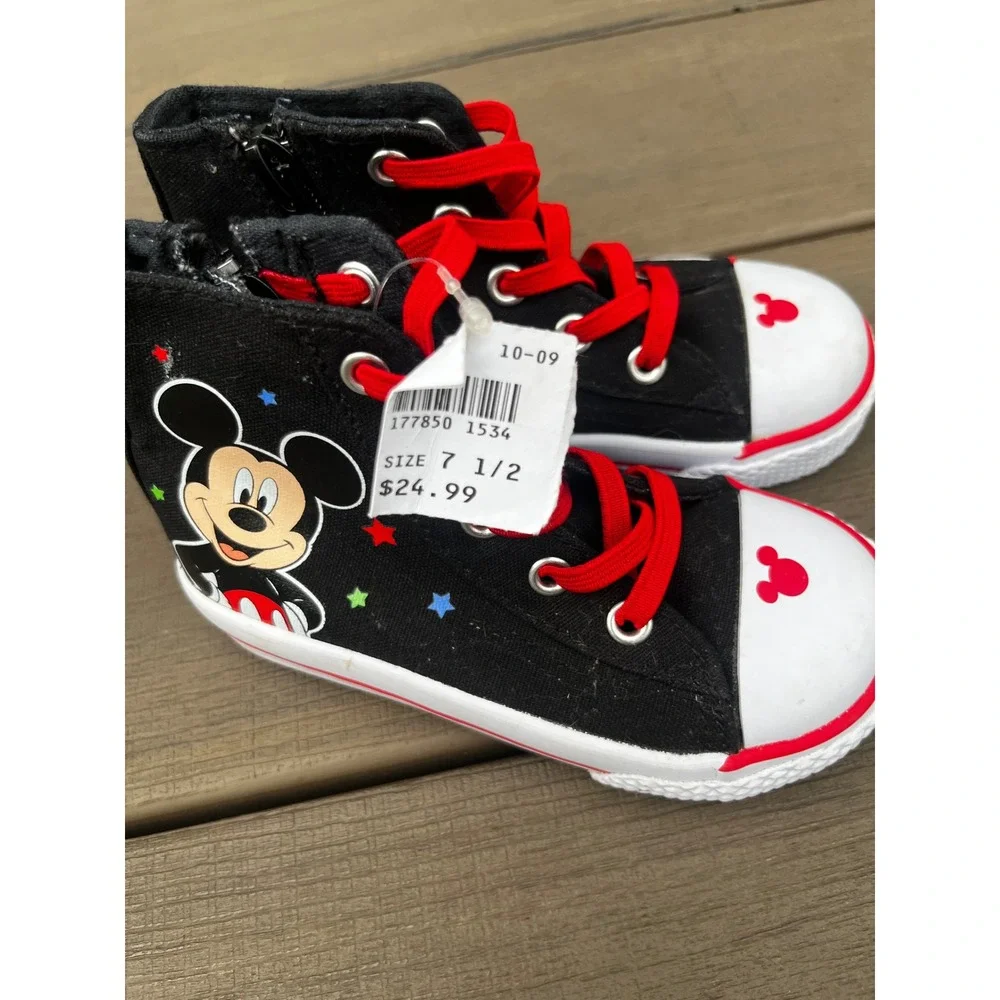 Disney Mickey Mouse Toddler Boys High Top Sneakers Black Red Size 7.5 Zipper